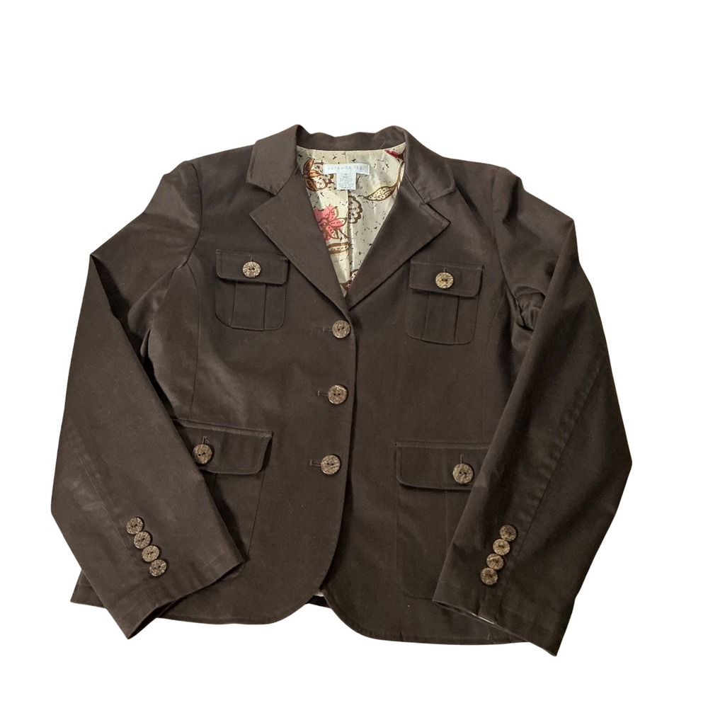 Pursuits Ltd Utility Safari Blazer Jacket Women 16 Brown Floral Lined Stretch